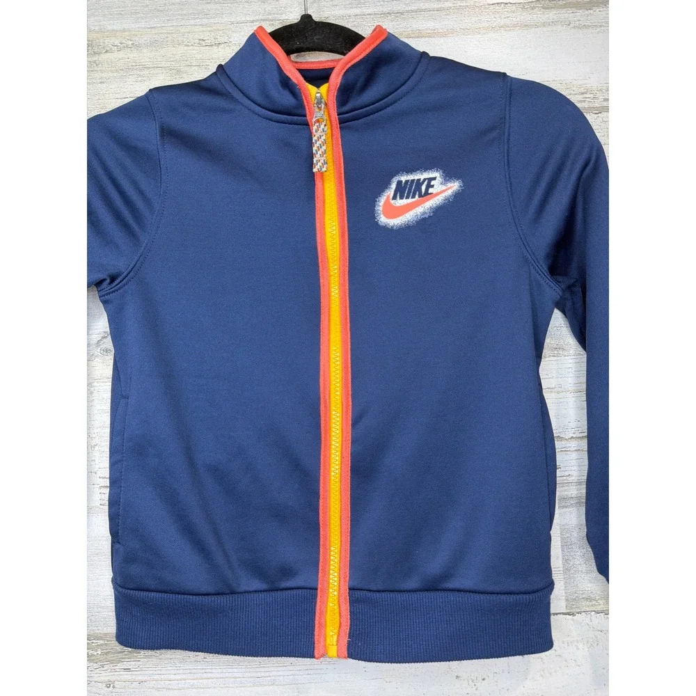 Nike Track Jacket Boys Size 7 Navy Blue Orange Trim Sportswear
